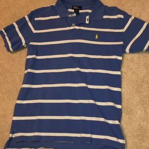 Boys large blue with white striped polo